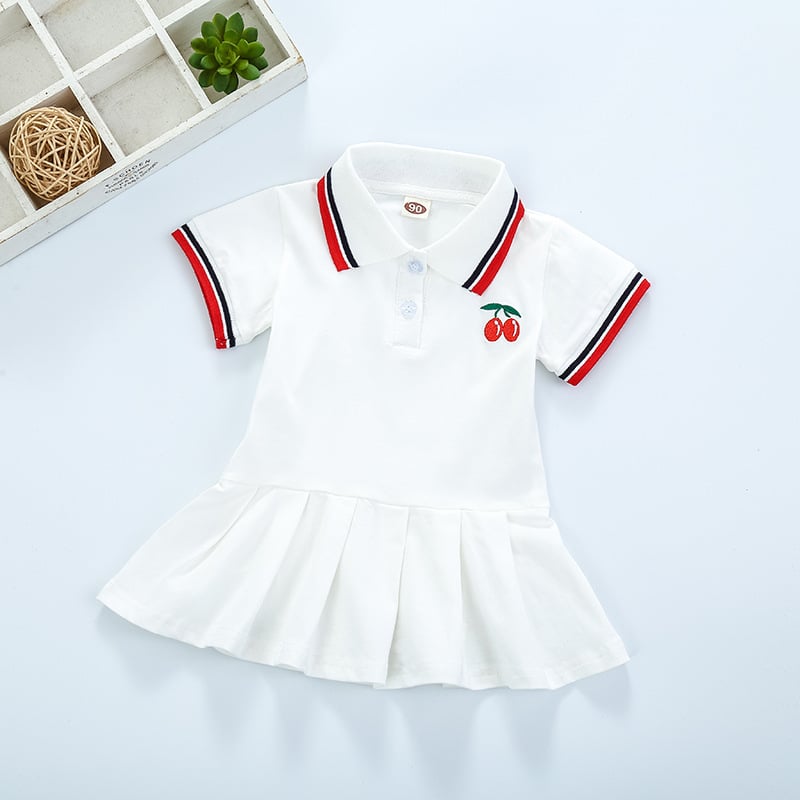 Girls' Pleated Cotton Dress with Short Sleeves