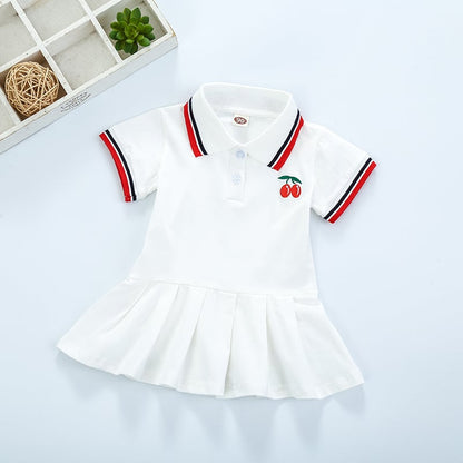 Girls' Pleated Cotton Dress with Short Sleeves