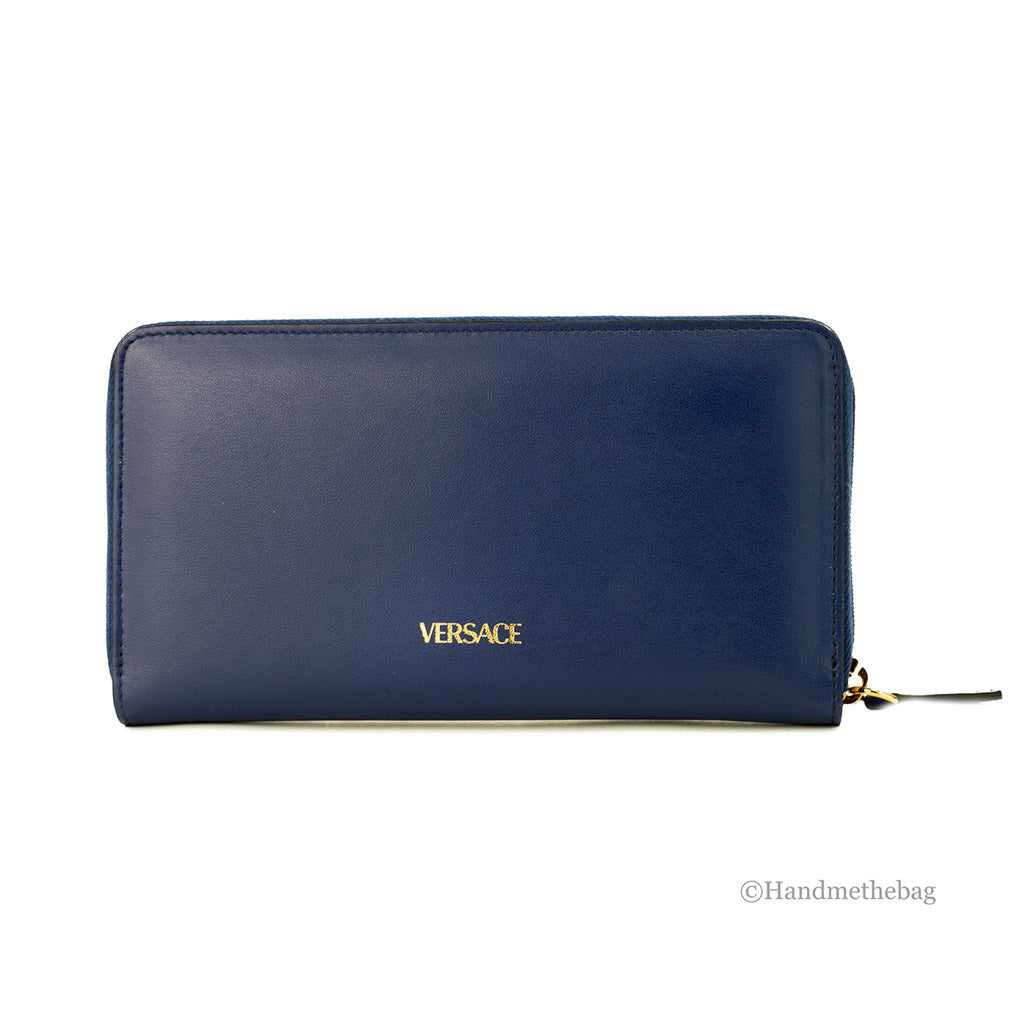 Versace Medusa Navy Leather Zip Wallet