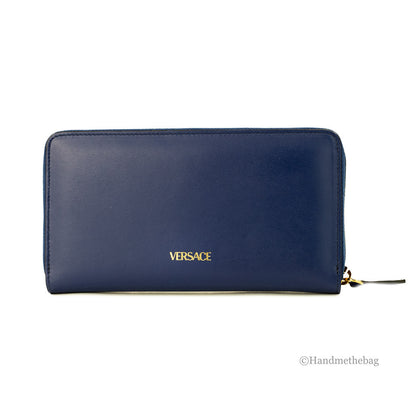 Versace Medusa Navy Leather Zip Wallet