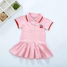 Girls' Pleated Cotton Dress with Short Sleeves