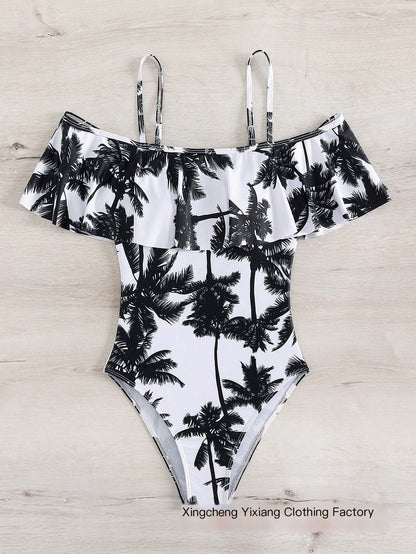 Chic High-Waist Patterned Swim Trunks