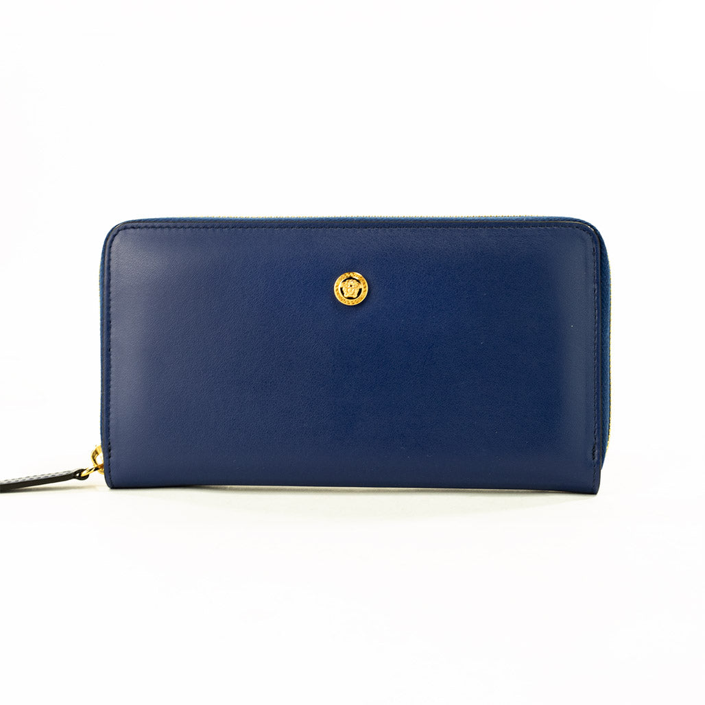 Versace Medusa Navy Leather Zip Wallet