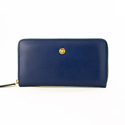 Versace Medusa Navy Leather Zip Wallet