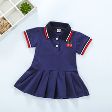 Girls' Pleated Cotton Dress with Short Sleeves