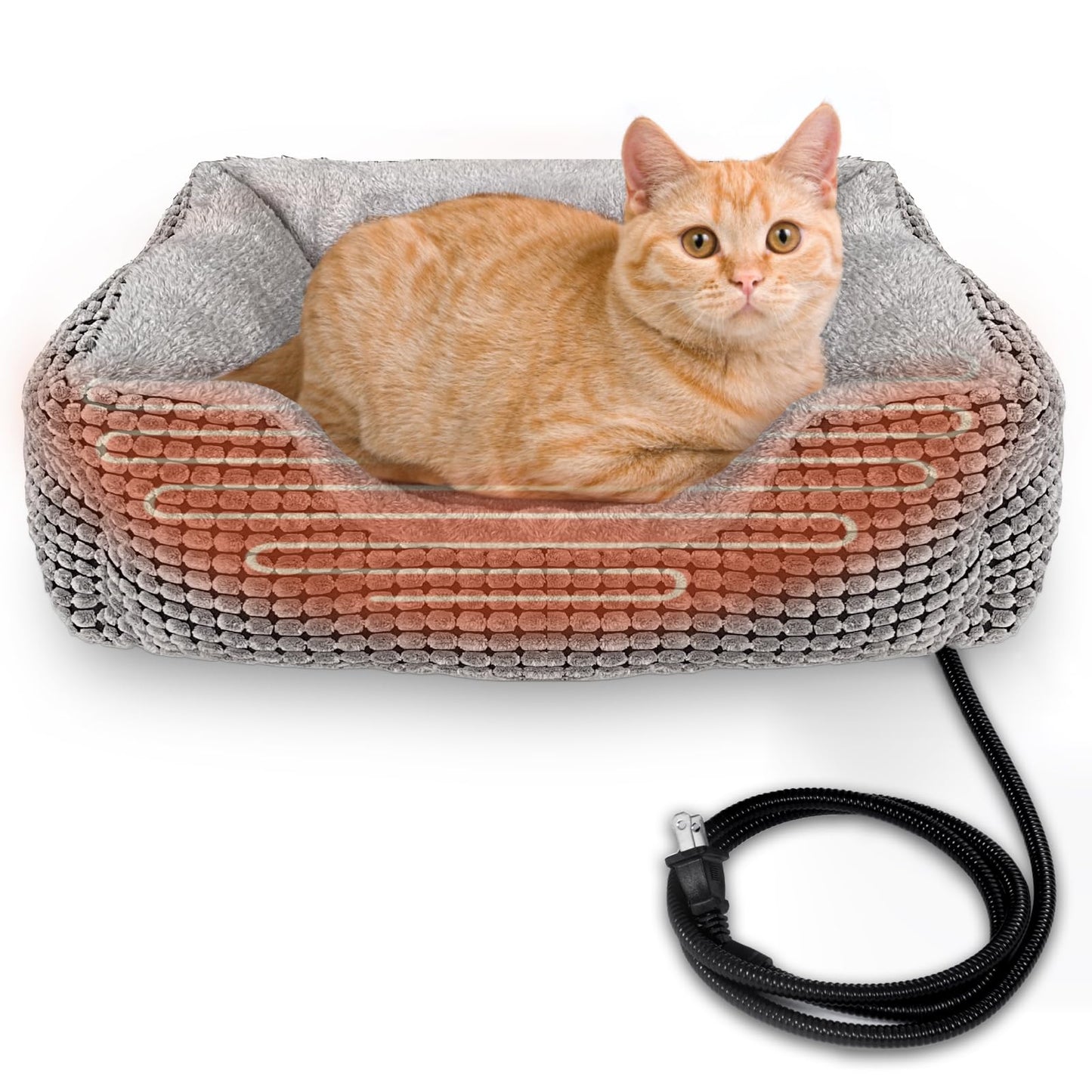 MARUNDA Cozy Heated Cat Bed with Auto-Temperature Control (23x20x7 Grey)