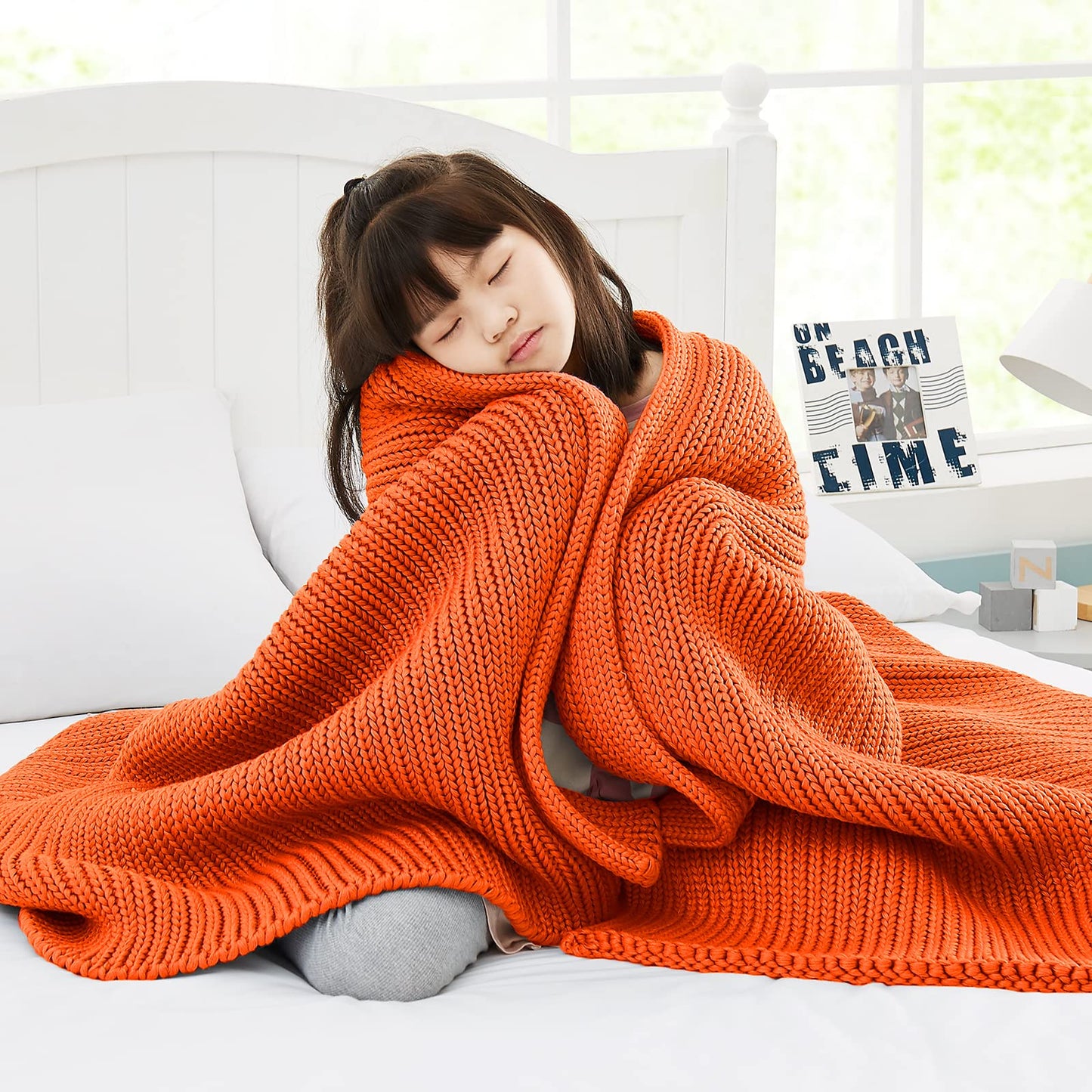 SoyComfort Orange Knit Weighted Throw 50x60